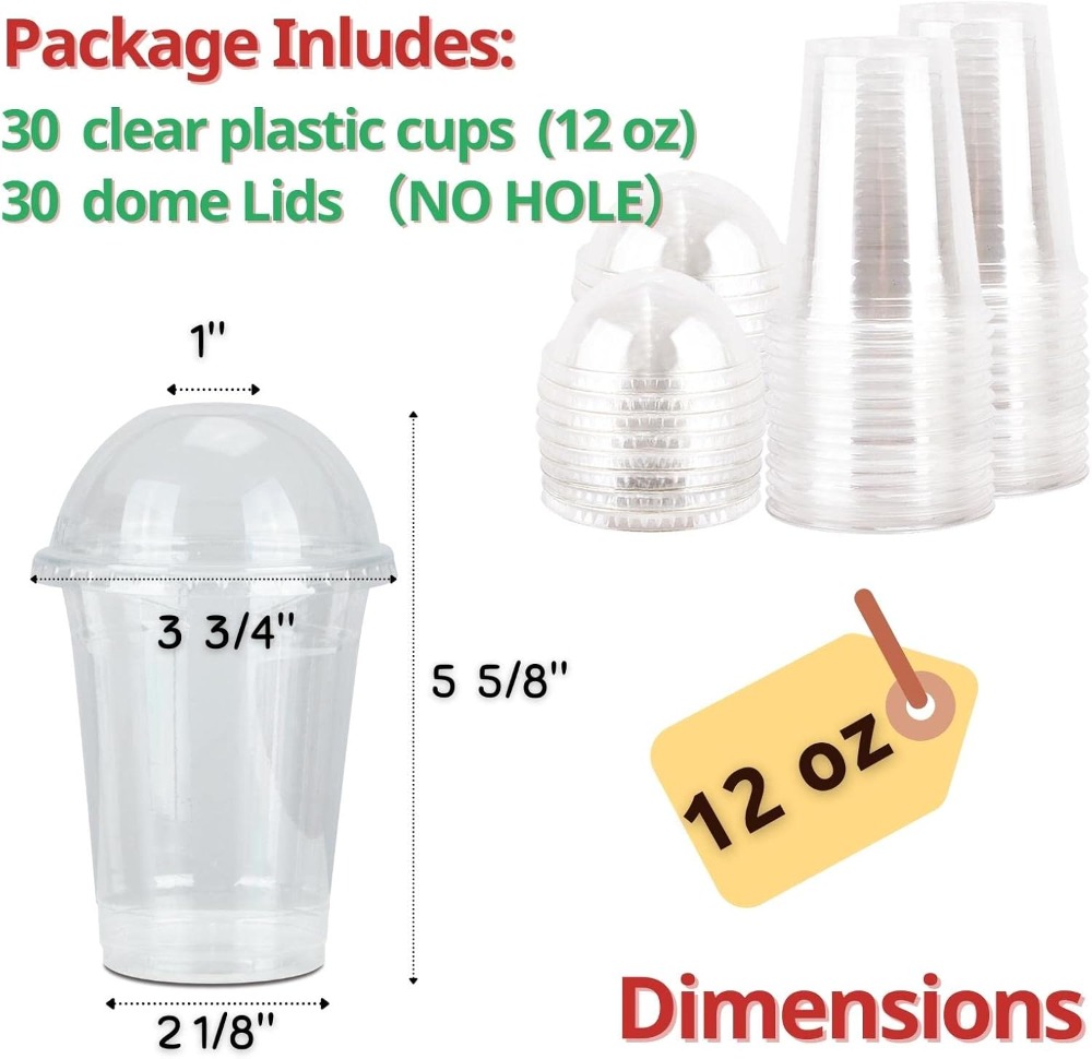 30 Sets 12 oz Clear Plastic Cu - Plastic Dome Clear 评论和价格